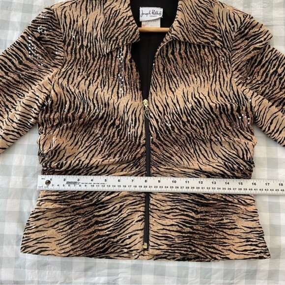 Joseph Ribkoff fitted blazer zip up animal prints sequins embellished medium - Picture 13 of 14